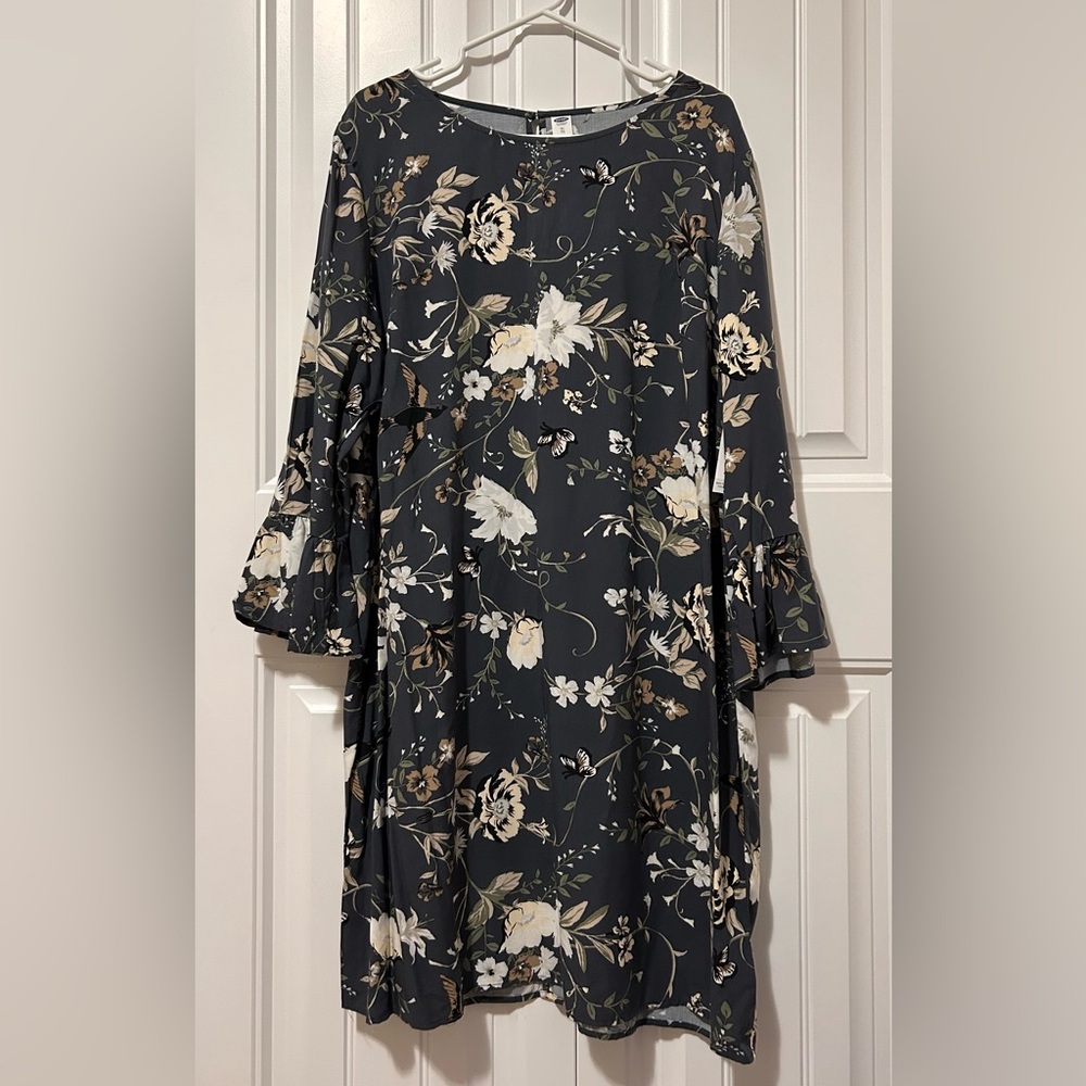 Old Navy Black Floral Tunic with Bell Sleeves
